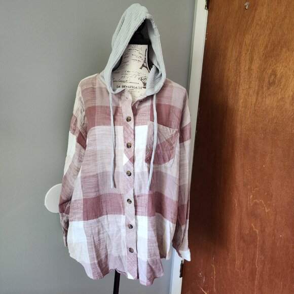 EUC, Women's, Maurices Hooded, Buttondown Flannel Shirt - Picture 1 of 5